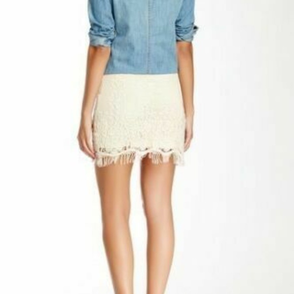 Astr  Ivory Crochet Lace Fringe Straight Skirt - Picture 2 of 6